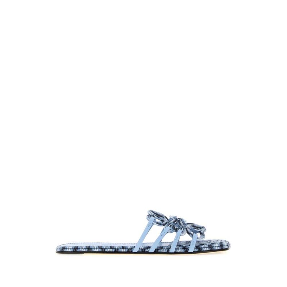 Loewe Paula's Ibiza Women Light Blue Canvas Paula S Ibiza Petal Anagram Slippers